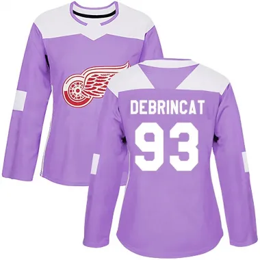 Purple Women's Alex DeBrincat Authentic Detroit Red Wings Hockey Fights Cancer Practice Jersey