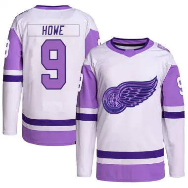 White/Purple Men's Gordie Howe Authentic Detroit Red Wings Hockey Fights Cancer Primegreen Jersey
