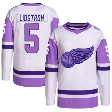 White/Purple Men's Nicklas Lidstrom Authentic Detroit Red Wings Hockey Fights Cancer Primegreen Jersey